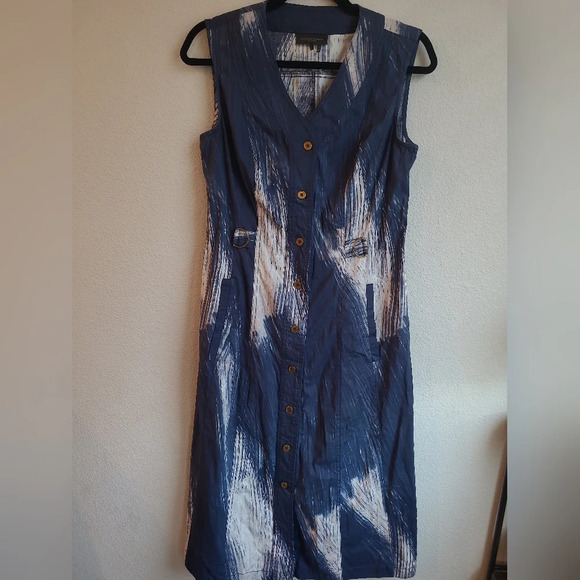 Donna Karan NY Womens Sleeveless Dress Size S Blue Button Down Casual Chic Print - Picture 3 of 6